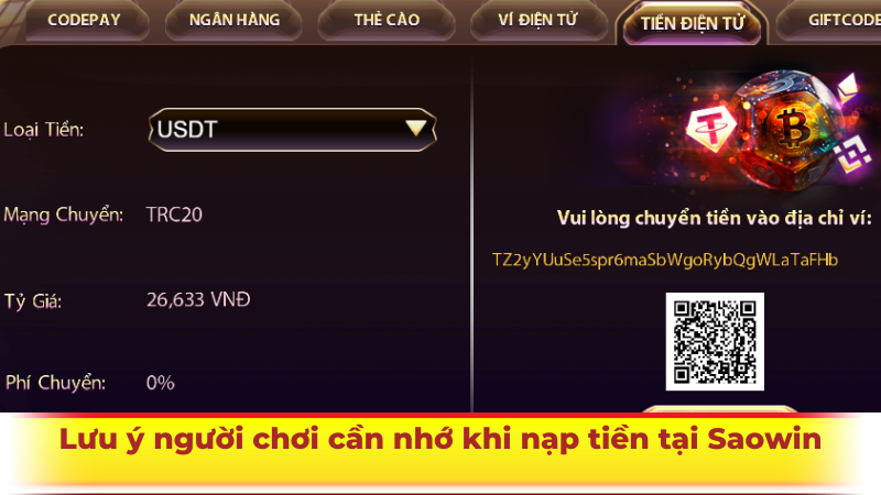 Lưu ý người chơi cần nhớ khi nạp tiền tại Saowin